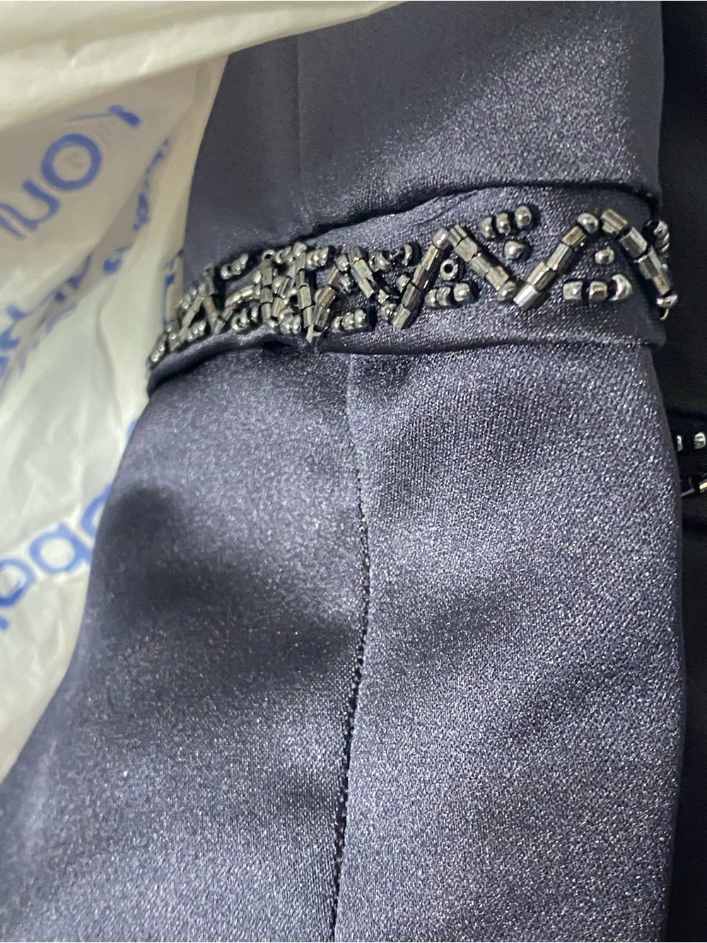 Morilee navy blue formal satin a-line skirt & beaded corset camisole top SIZE 24 - Picture 14 of 16